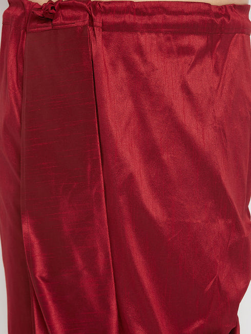 Vastramay Men's Plus Size Maroon Zari Weaved Kurta Dhoti Set